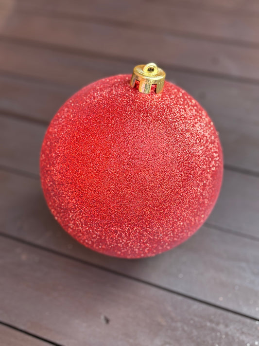 15cm GLITTERED CHRISTMAS BAUBLE RED