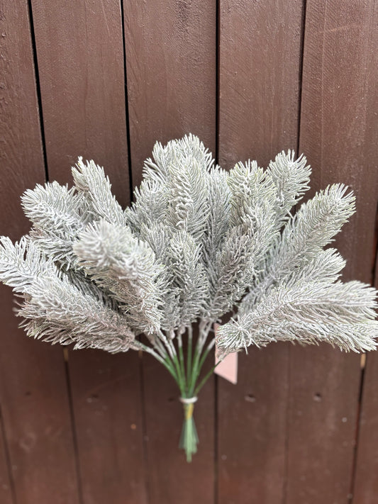 30cm FLOCKED PINE SPRAY GREEN x 12pcs