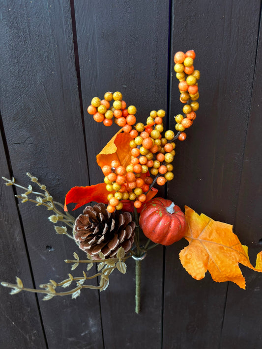 MINI PUMPKIN LEAF CLUSTER BERRY PICK DARK ORANGE