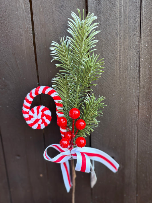 35cm XMAS CANDY CANE RIBBON PICK