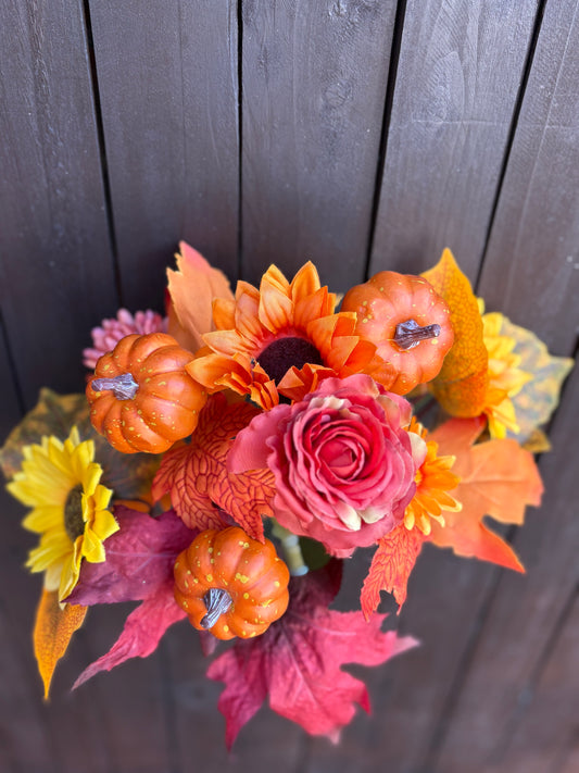47cm AUTUMN SUNFLOWER PUMPKIN & ROSE MIXED BUSH