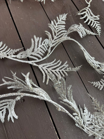 178cm GLITTER FERN GARLAND SILVER