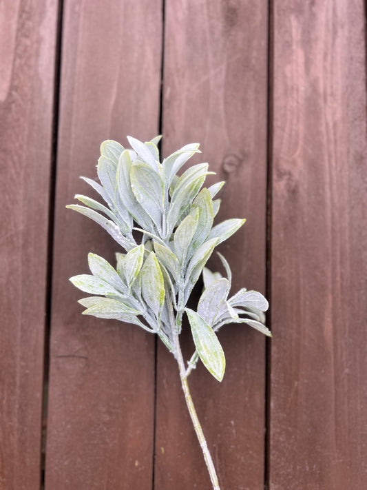 PLASTIC FLOCKED LEAF SPRIG GREEN