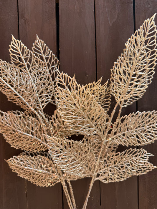 45cm GLITTERED LEAF SPRAY ROSE GOLD X 6pcs
