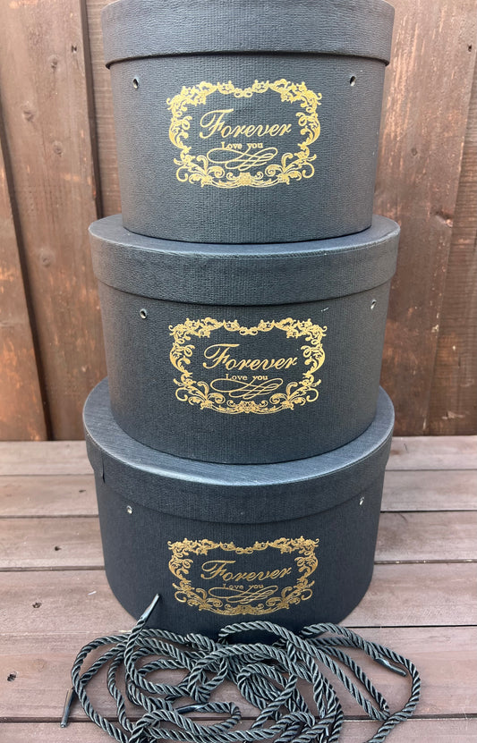 SET OF 3 FOREVER LOVE HAT BOXES BLACK