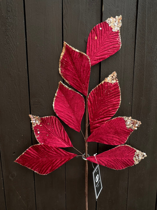62cm VELVET FOLIAGE DARK RED