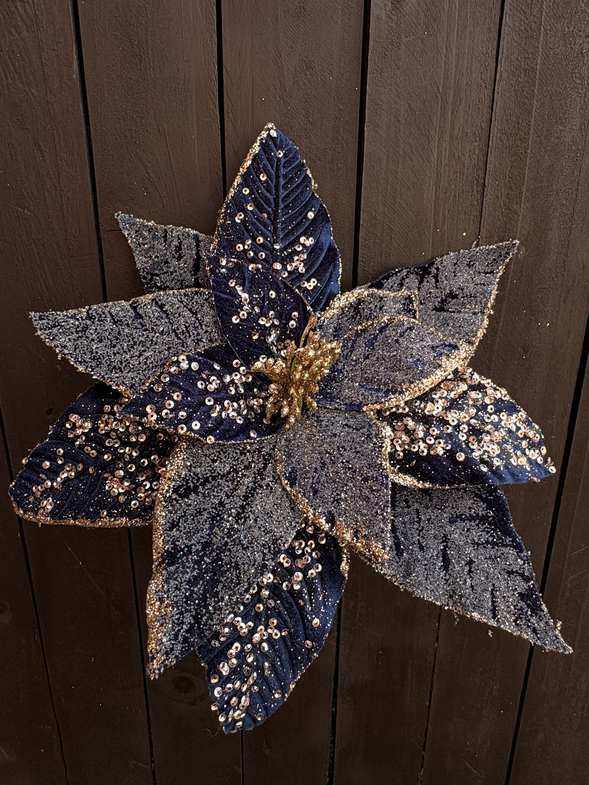 30cm FROSTED VELVET POINSETTIA NAVY