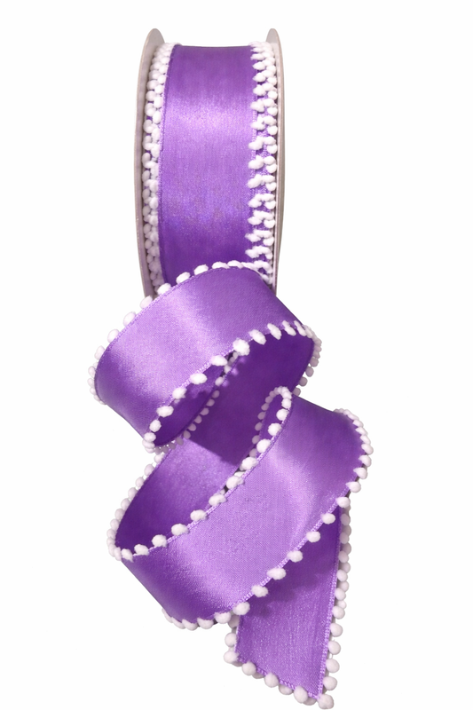 1.5inch WIRED LILAC WHITE TRIM RIBBON - SOLD PER 5 METRE