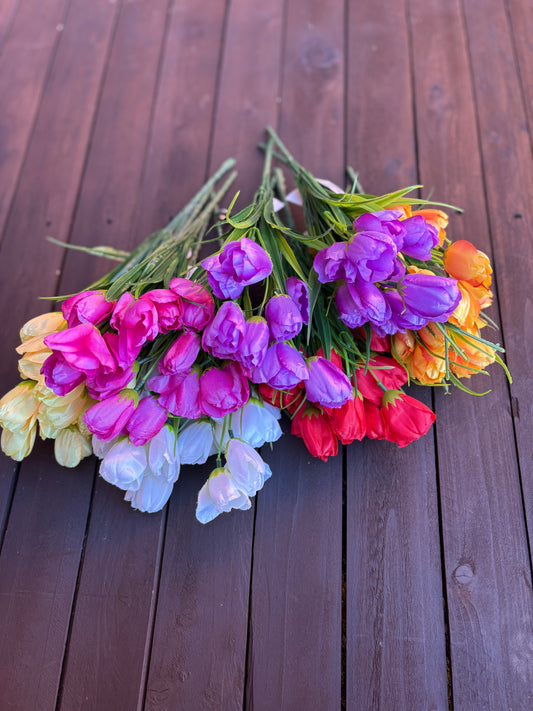 35cm ASSORTED TULIP BUSH BUNDLE x 12pcs