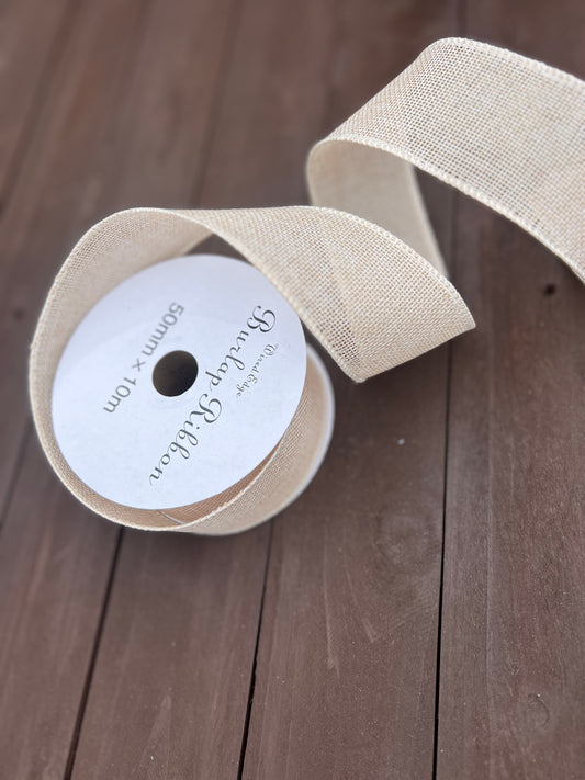 JUTE RIBBON WIRED EDGE 50mm x 10m SAND