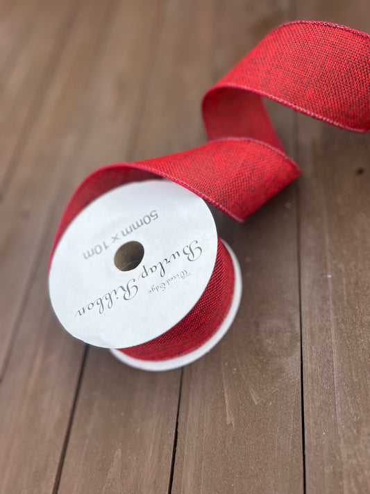 JUTE RIBBON WITH WIRED EDGE 50mm x 10m DARK RED