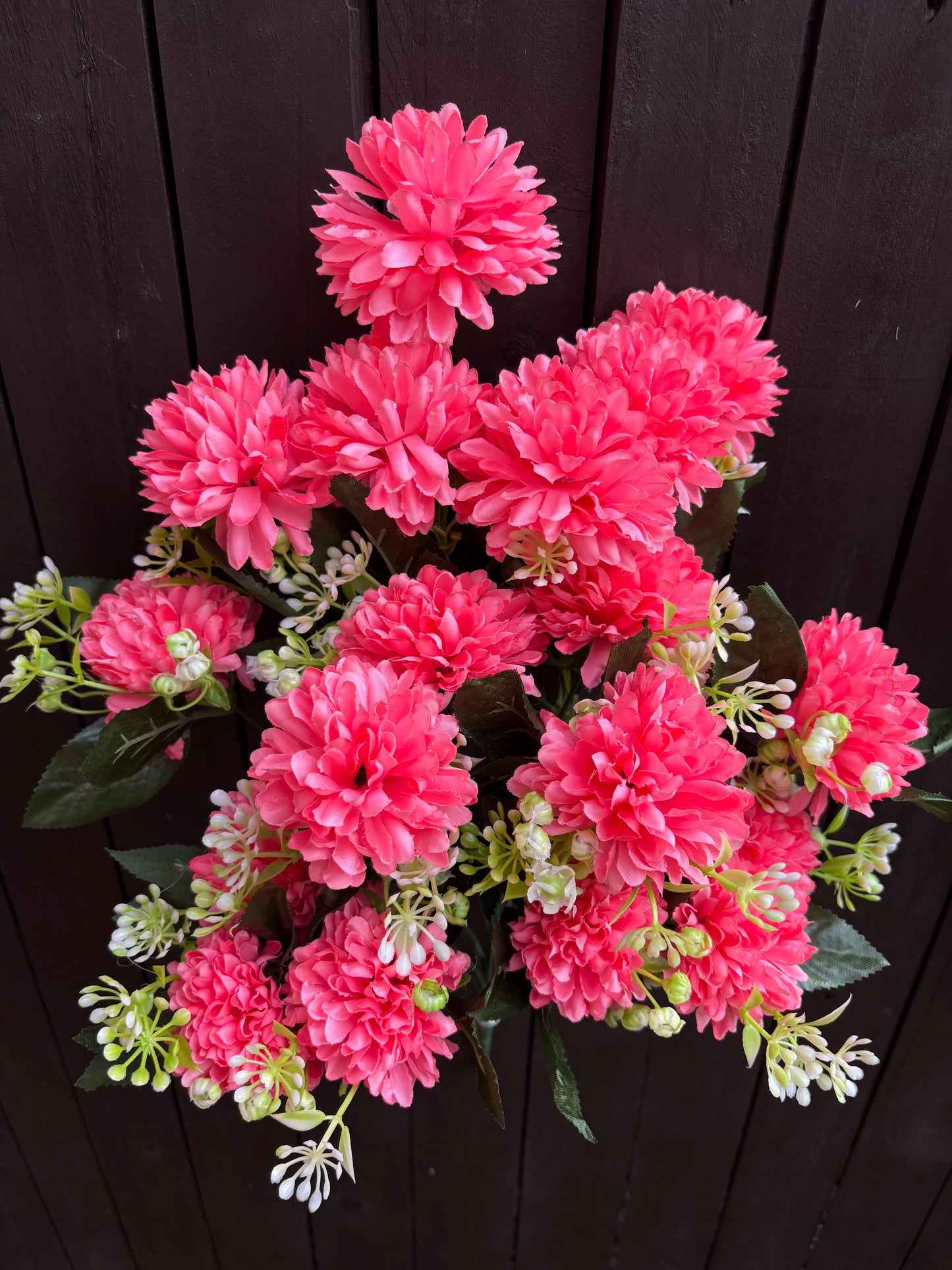 53cm 18 HEAD POM POM CHRYSANTHEMUM BUNCH CORAL