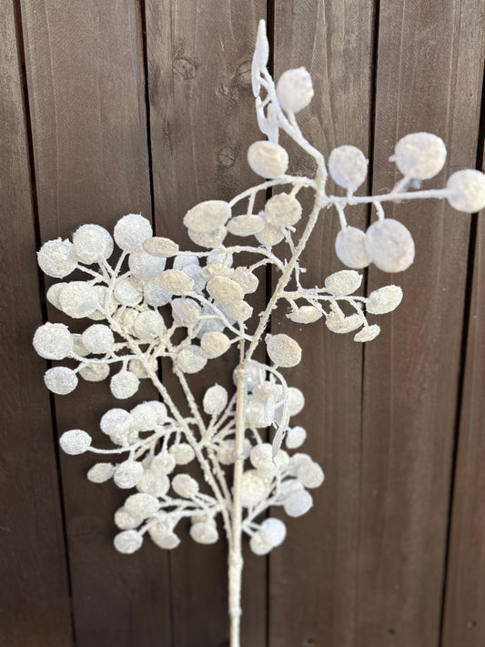 76cm WHITE GLITTER EUCALYPTUS SPRAY