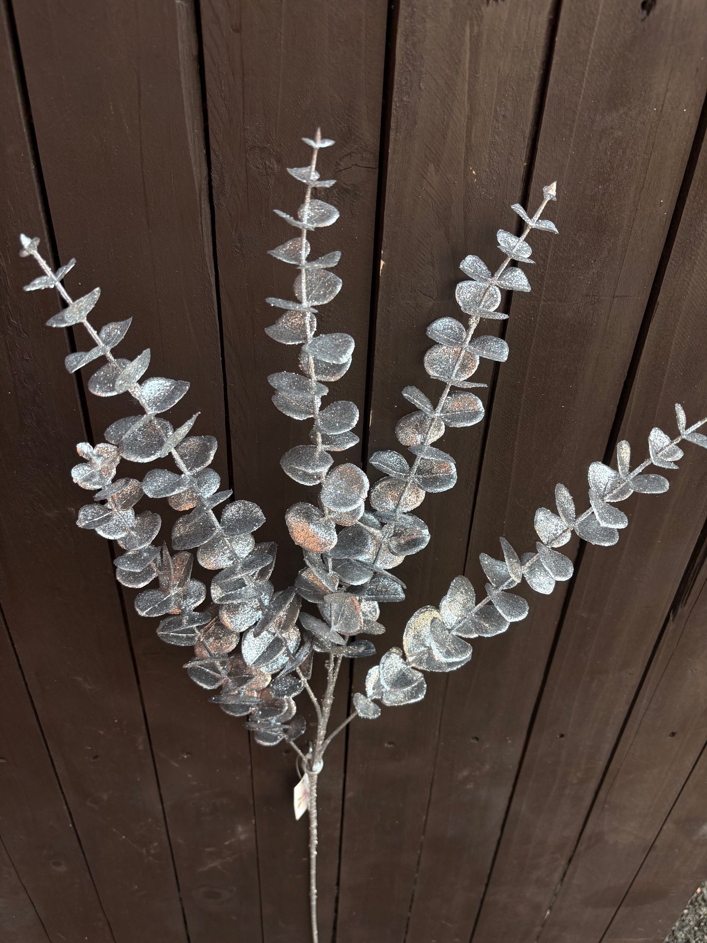86cm GLITTER EUCALYPTUS SPRAY SILVER