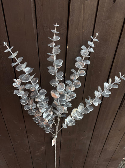 86cm GLITTER EUCALYPTUS SPRAY SILVER