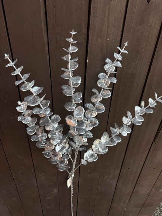 86cm GLITTER EUCALYPTUS SPRAY SILVER