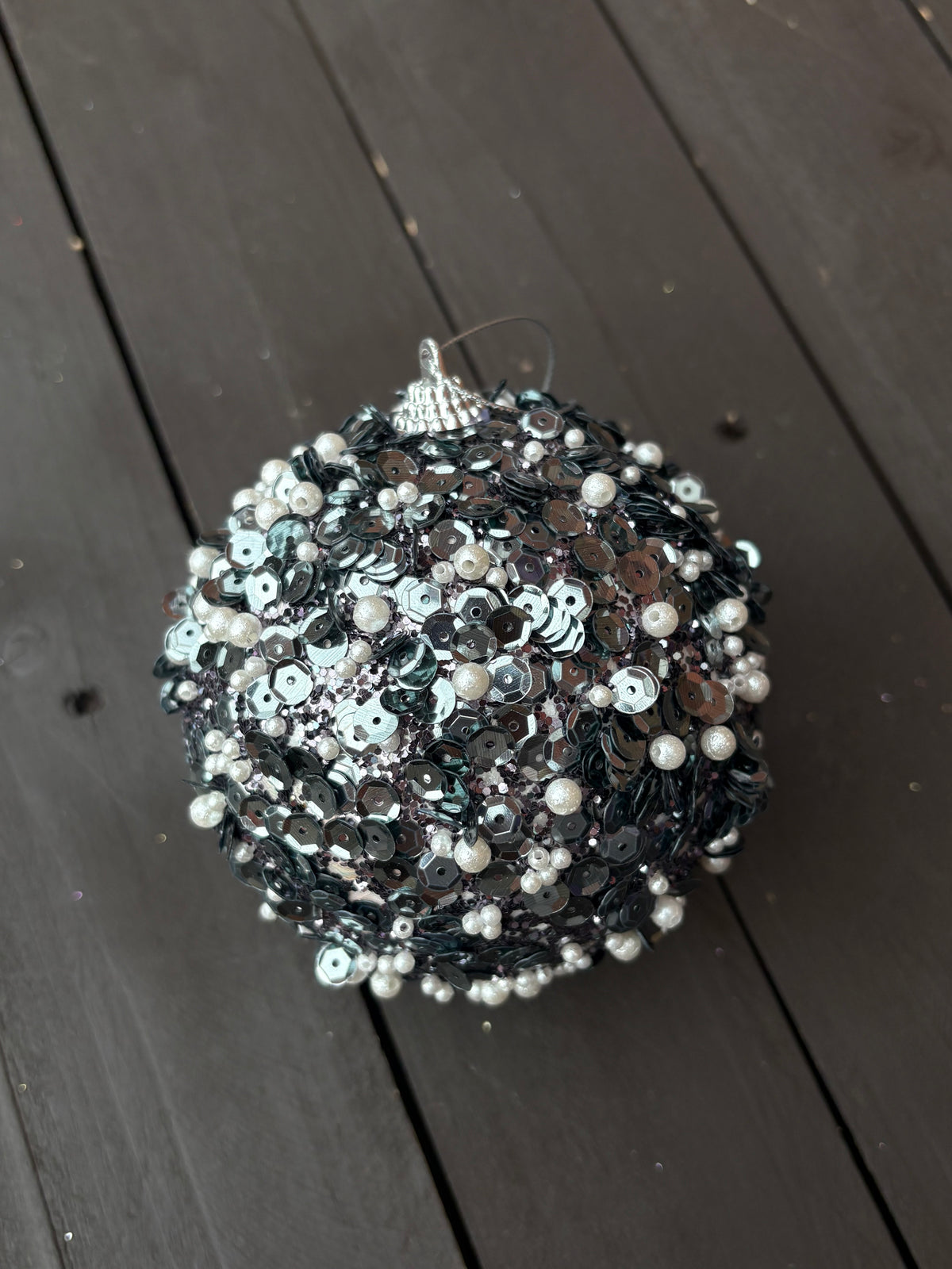 10cm GRAPHITE SEQUIN PEARL BAUBLE