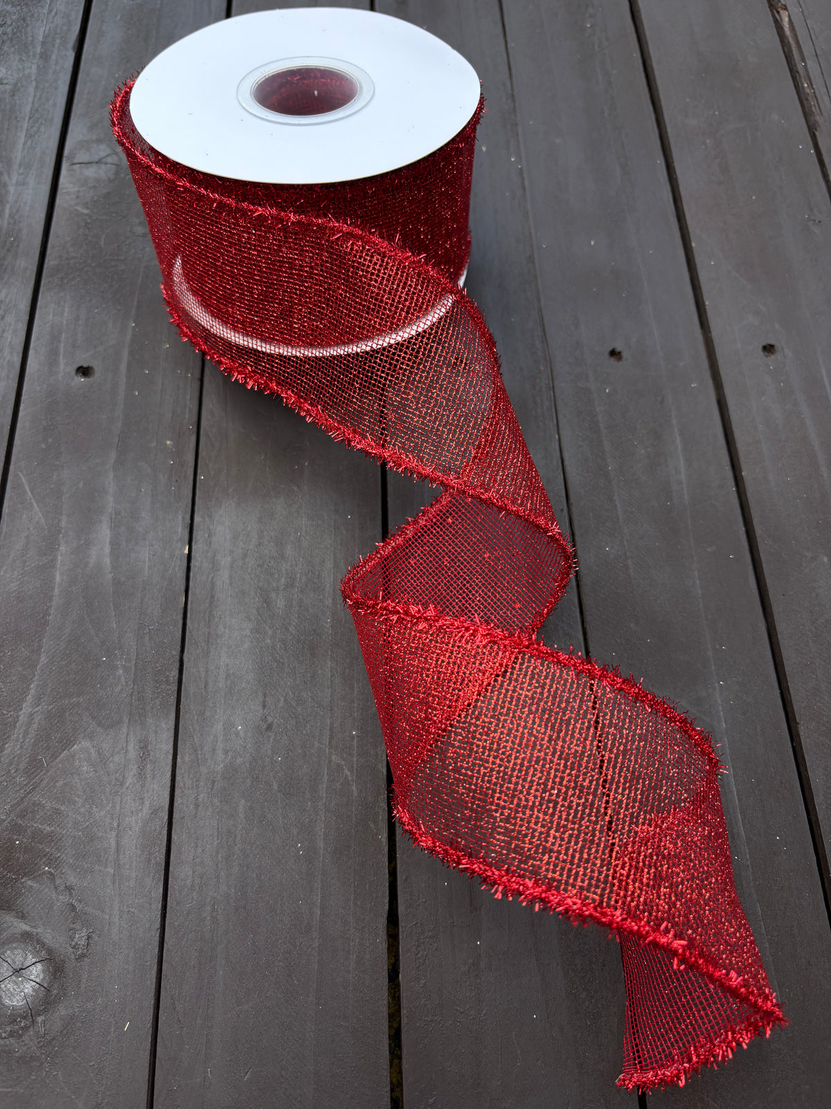WIRED TINSEL METALLIC RIBBON RED