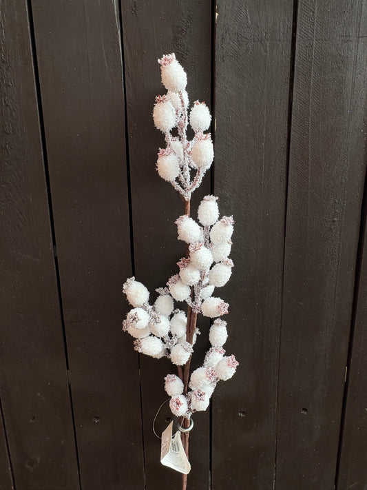 61cm SNOWY ROSEHIP STEM WHITE