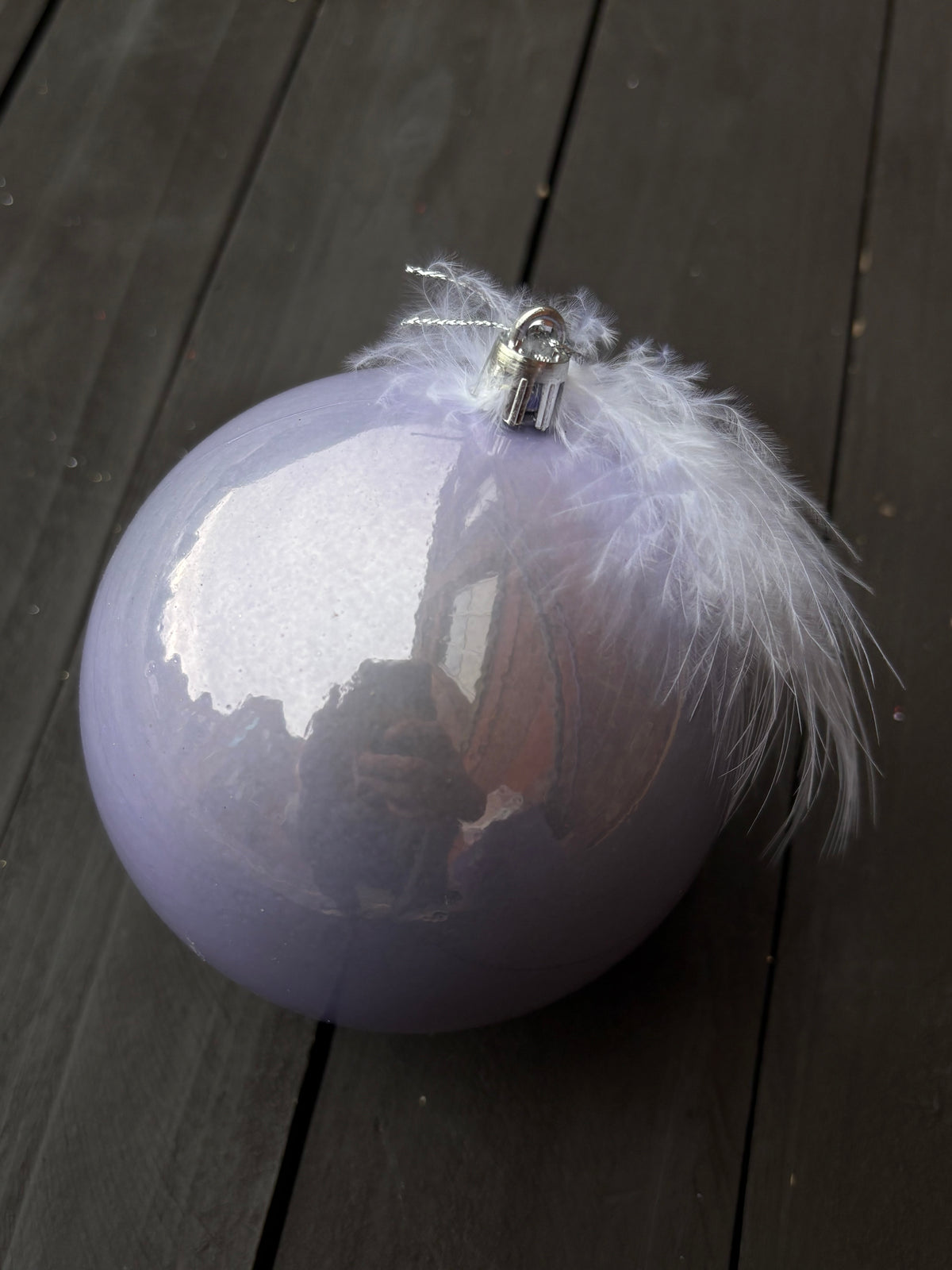 10cm PEARLISED FEATHER BAUBLE LILAC