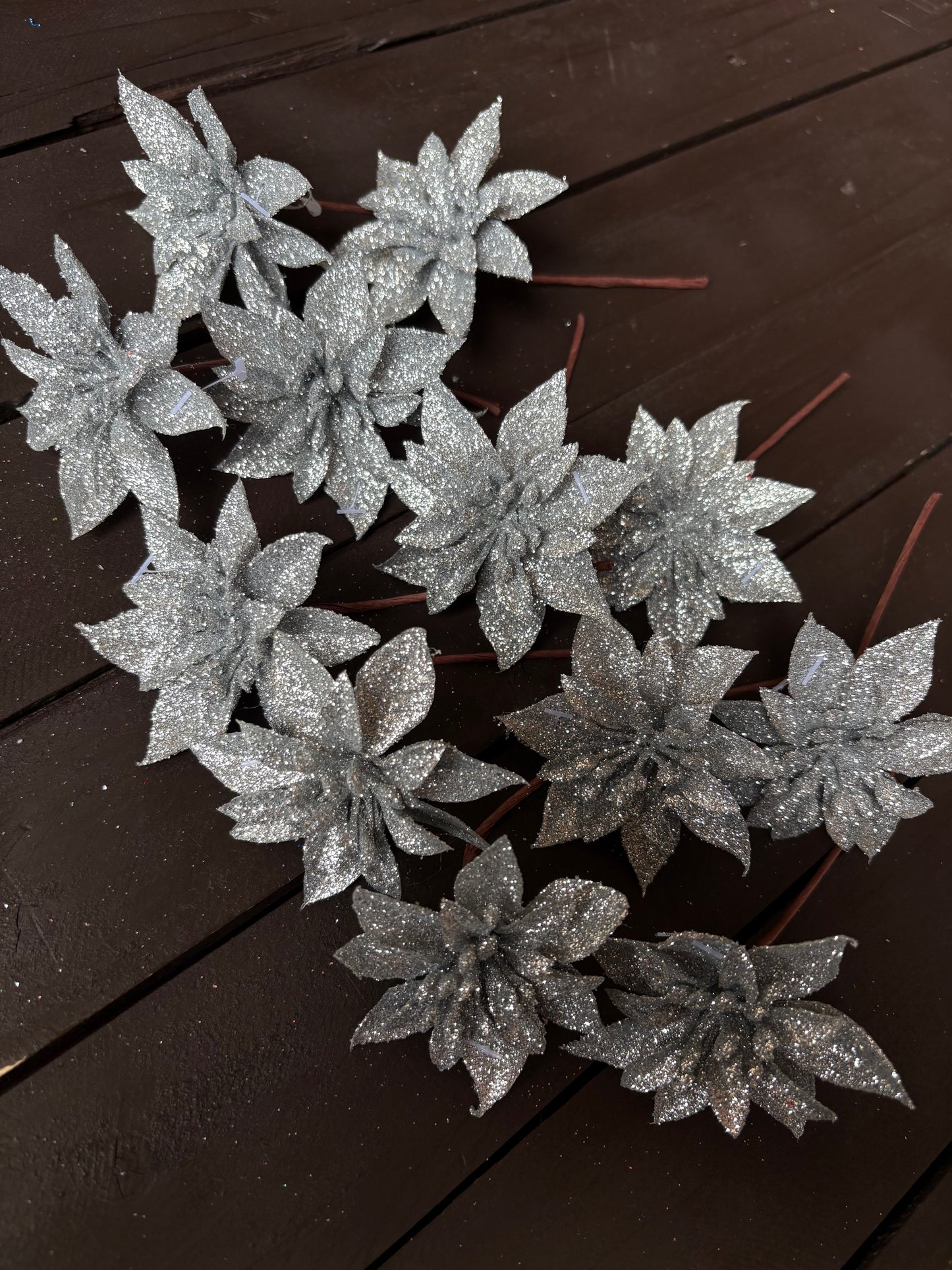 BAG 12cm SINGLE POINSETTIA x 12pcs SILVER