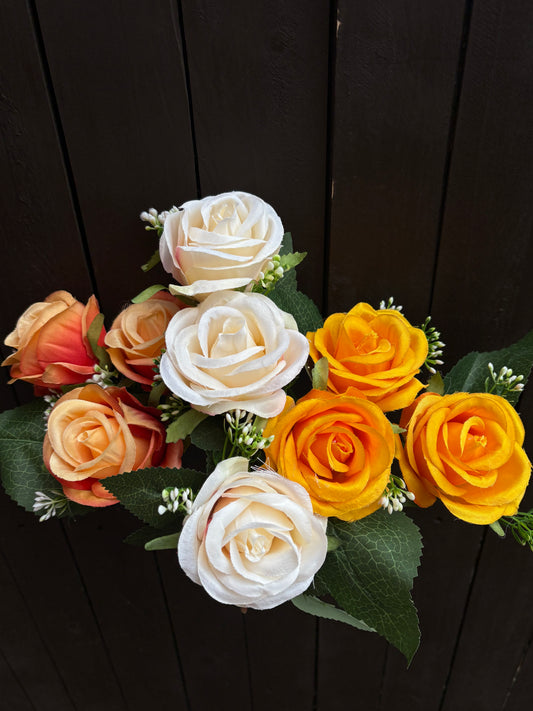 9 HEAD ROSEBUD WITH GYP CREAM/ORANGE/YELLOW