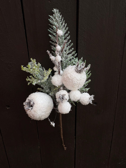 24cm DOUBLE SNOWY ROSEHIP PICK WHITE