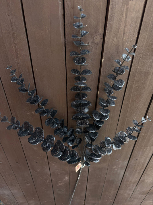 86cm GLITTER EUCALYPTUS SPRAY BLACK
