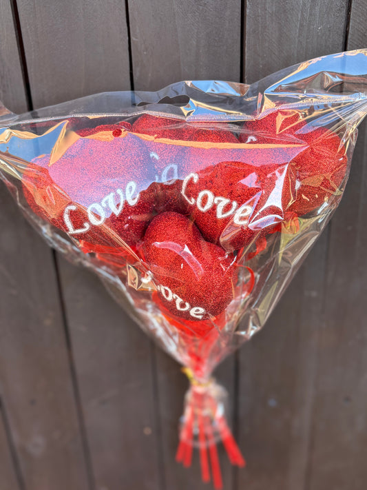 8cm GLITTERED LOVE HEART PICK x6pcs
