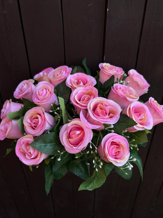 36cm ROSEBUD BUSH (18 HEADS) PINK