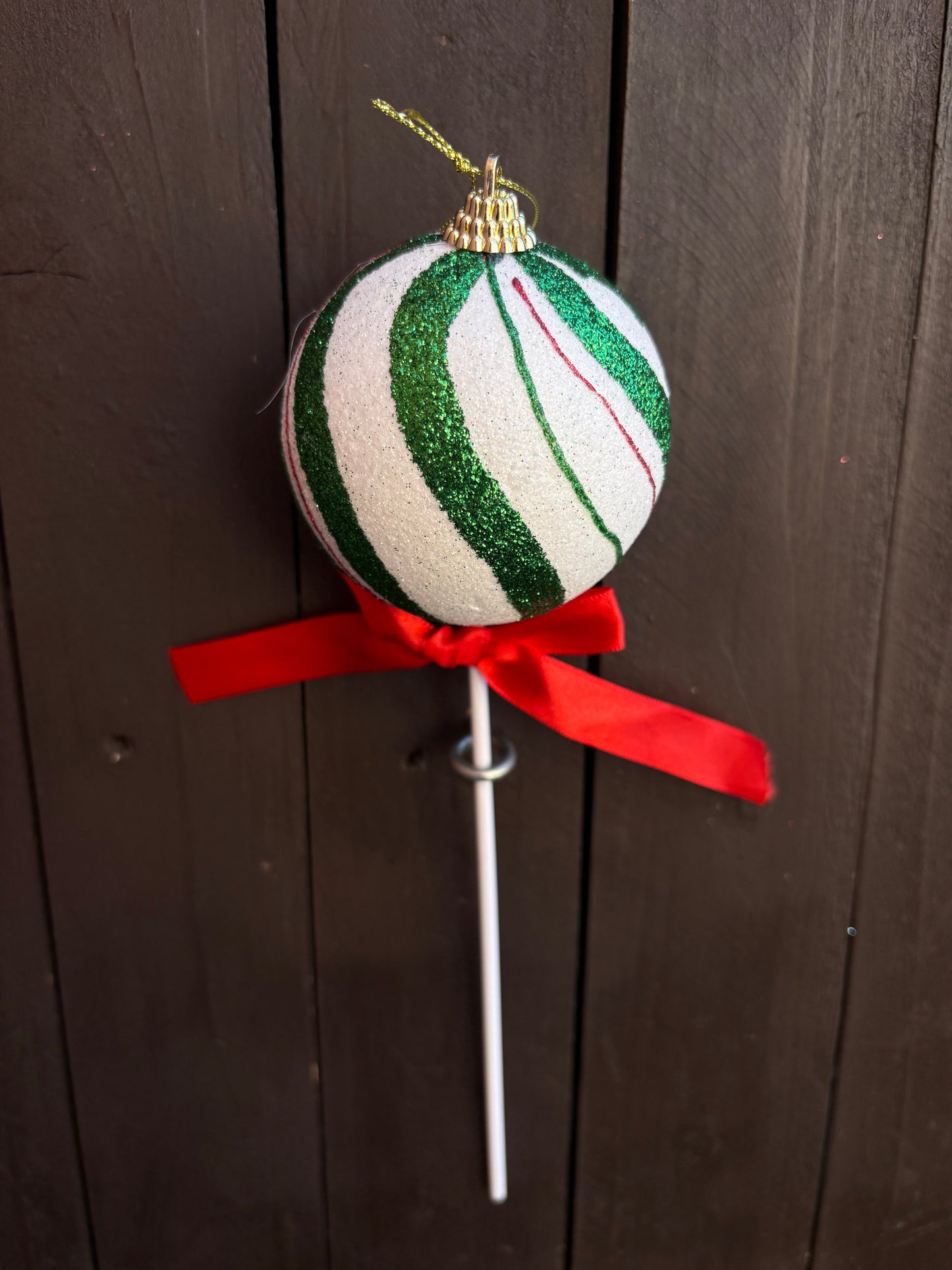 27cm CANDY SWIRL BAUBLE PICK GREEN