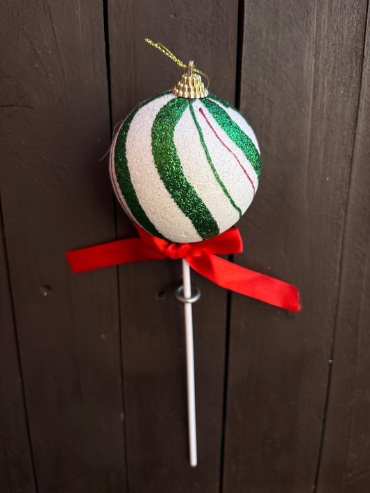 27cm CANDY SWIRL BAUBLE PICK GREEN