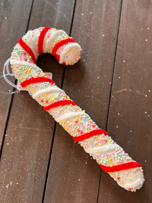 26cm MEDIUM CANDY CANE WITH SPRINKLES RED/WHITE