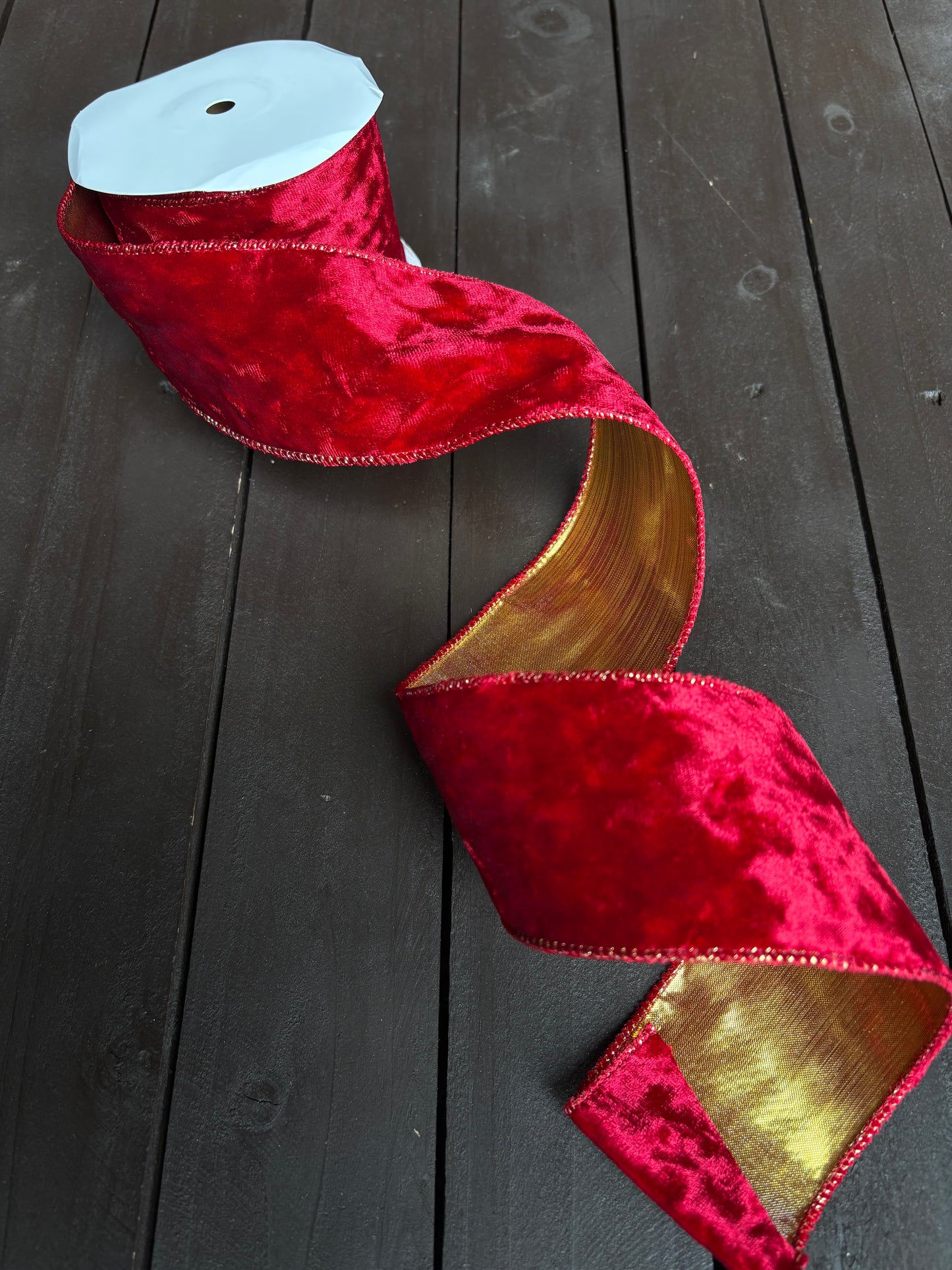 WIRED 63mm VELVET CRUSH RIBBON RED/GOLD