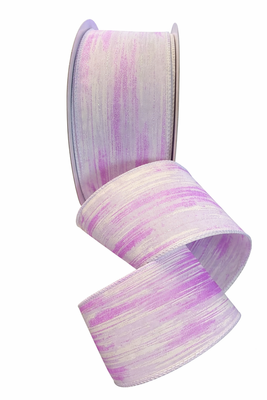 2.5inch (63mm) LILAC WHITE SHIMMER WIRED RIBBON - SOLD PER 5 METRE