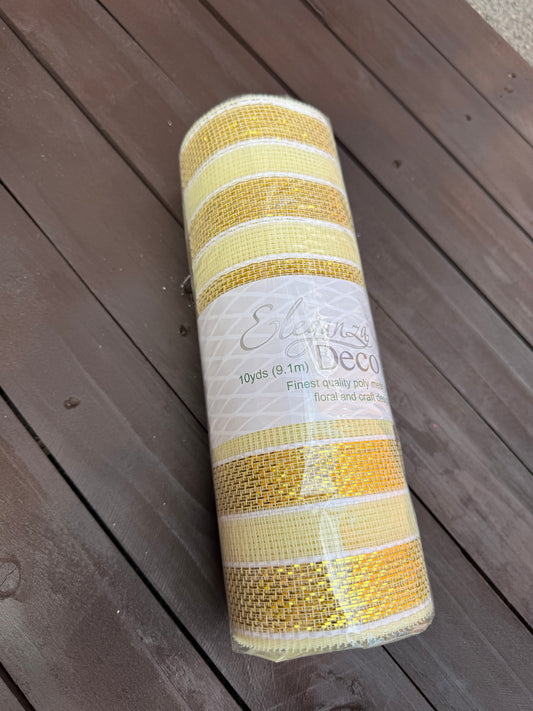 GOLD & WHITE METALLIC STRIPE DECOMESH