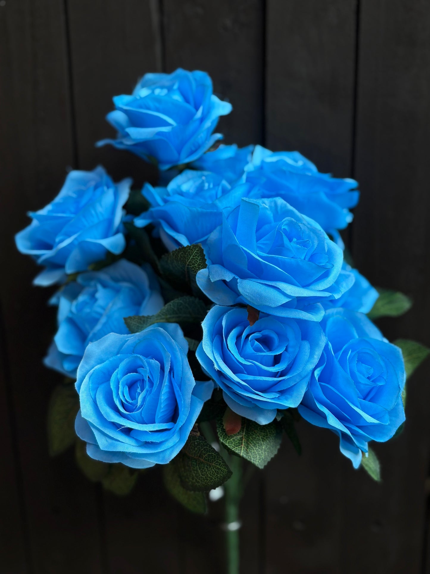42cm 12 HEAD LARGE OPEN ROSE BUSH BLUE