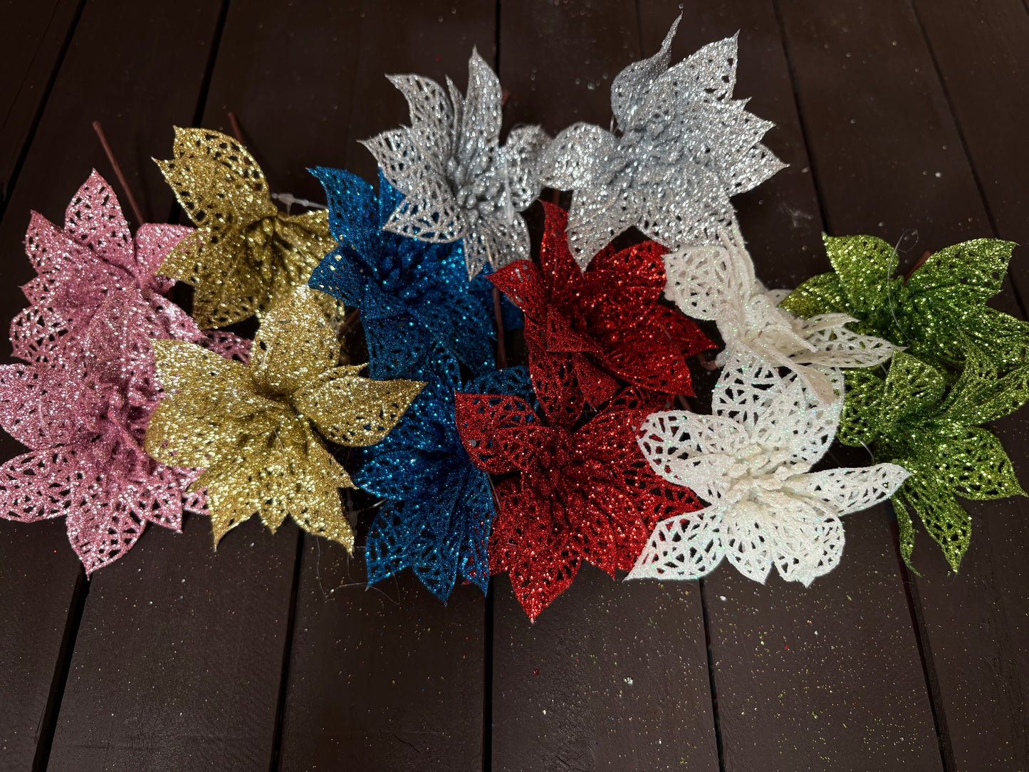ASSORTED BAG 12cm FILIGREE POINSETTIA x 14pcs
