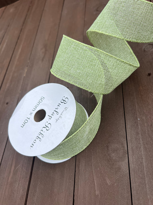 JUTE RIBBON WIRED EDGE 50mm x 10m OLIVE GREEN