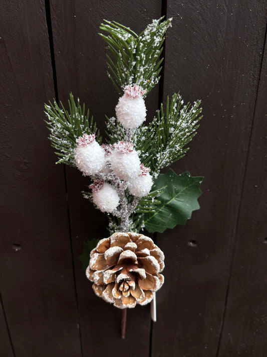 30cm ROSEHIP SNOWY PINECONE PICK