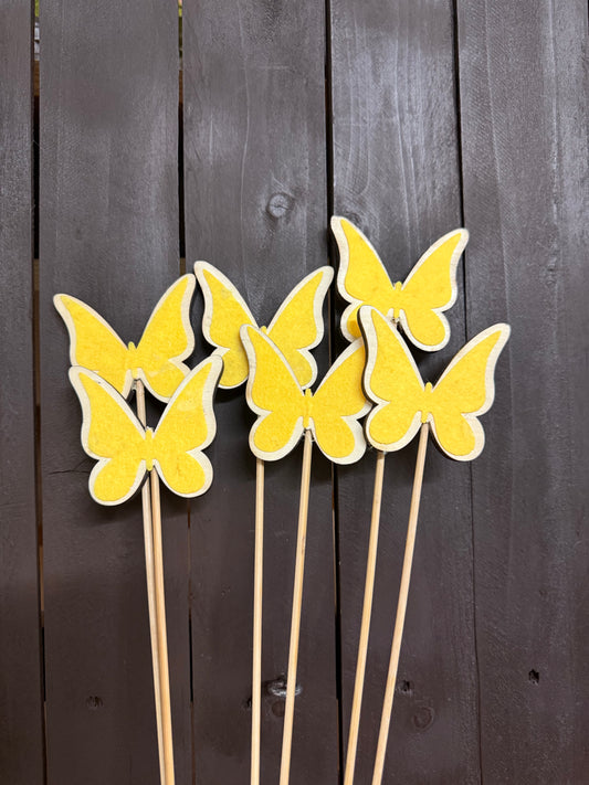 PK6 WOODEN/FELT BUTTERFLY PICK YELLOW