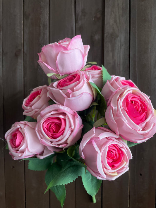 9 HEAD GLOBE ROSE BUNCH TWO TONE PINK