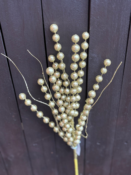 46cm GLITTERED BERRY & GRASS SPRAY GOLD