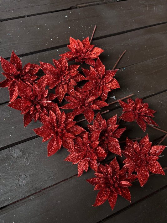 BAG 12cm SINGLE POINSETTIA x 12pcs RED