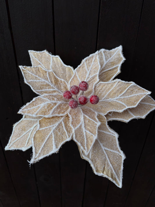 27cm FROSTED GINGERBREAD POINSETTIA NATURAL