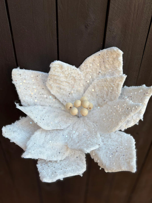 31cm DELUXE CREAM THICK FUR POINSETTIA