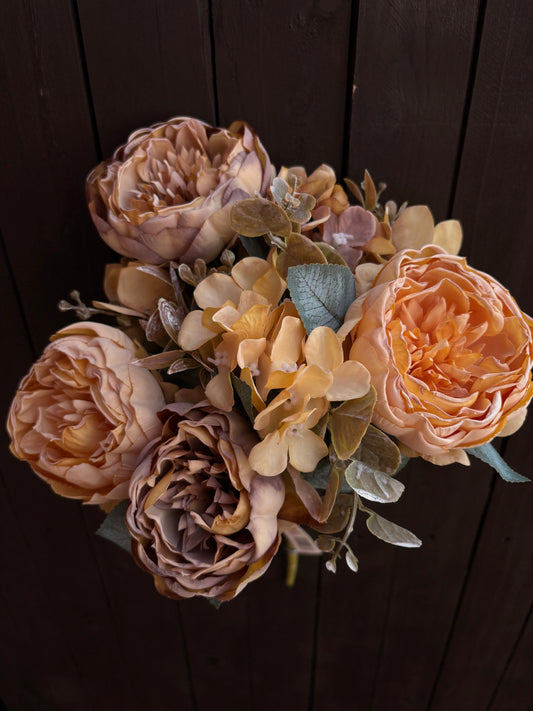 44cm CRUNCH PEONY HYDRANGEA & ALSTRO BUSH YELLOW/BROWN