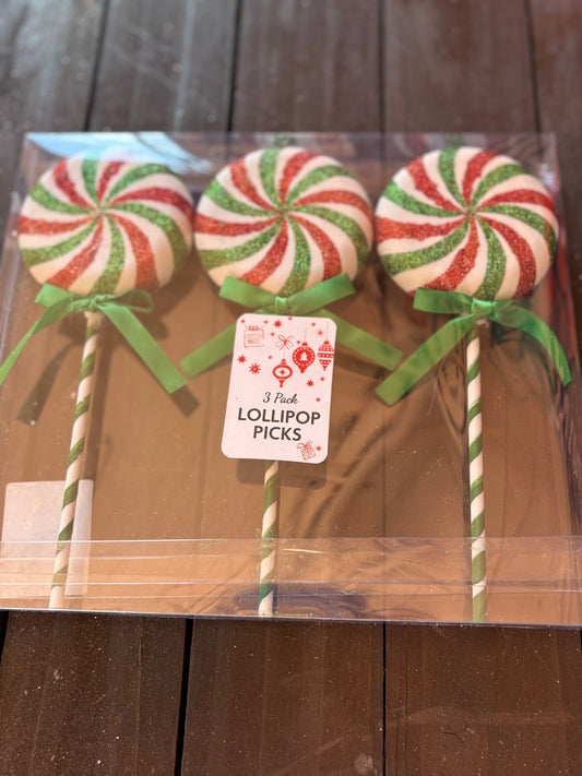 PK3 GLITTER LOLLIPOP GREEN/RED/WHITE SWIRL
