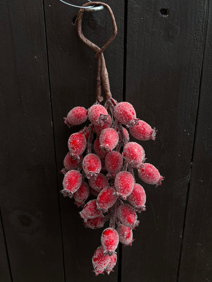 25cm HANGING CRYSTALLISED ROSEHIP SWAG