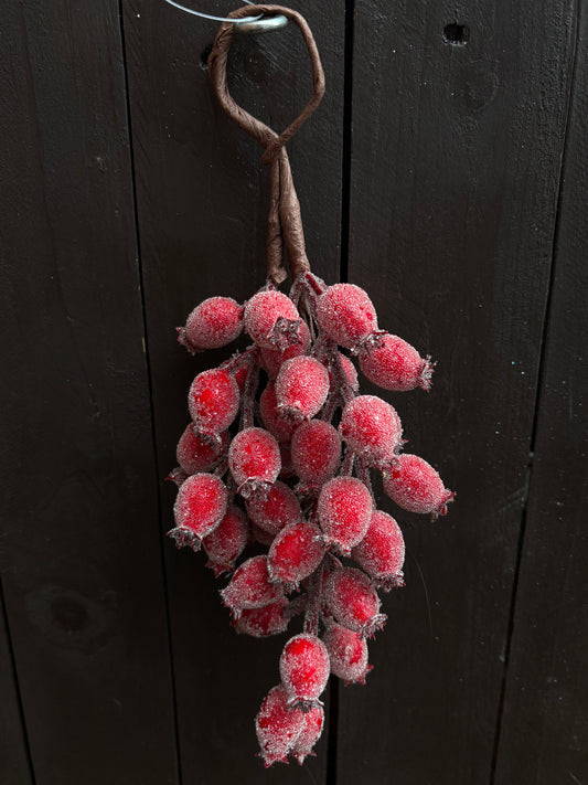25cm HANGING CRYSTALLISED ROSEHIP SWAG